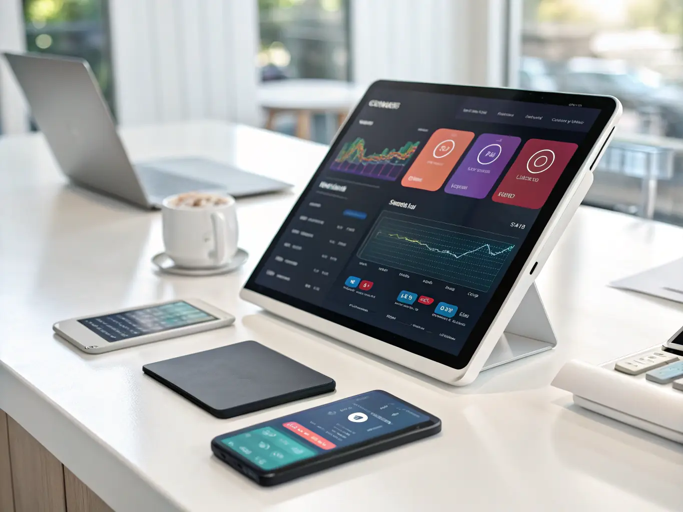 An image of a business owner using a tablet with a secure payment gateway interface displayed, showcasing the ease and security of Nivelo's payment processing.